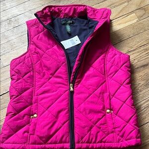 Ralph Lauren Quilted Puffer Vest - Fuchsia with Navy Trim